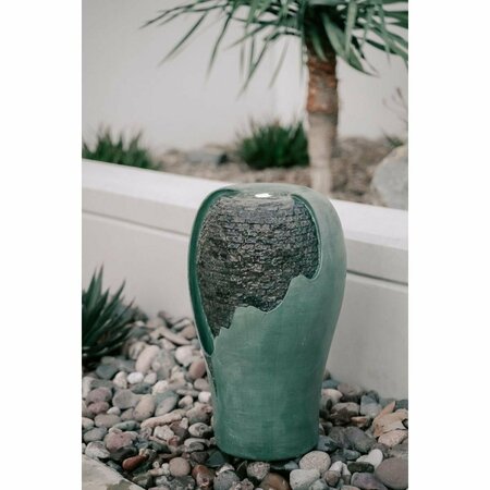 ESCENARIO 25 in. Tall Modern Round Broken Egg Shell Water Fountain, LED Light-Turquoise-Indoor Outdoor Decor ES2212225
